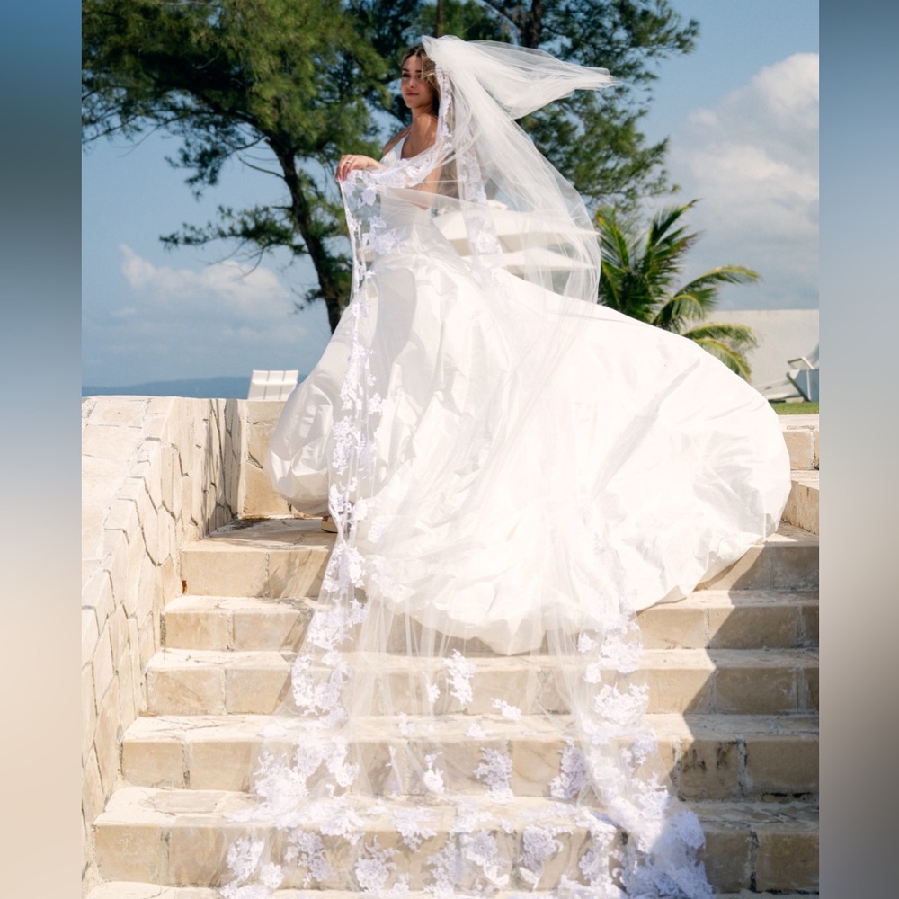 Custom white embroidered Veil